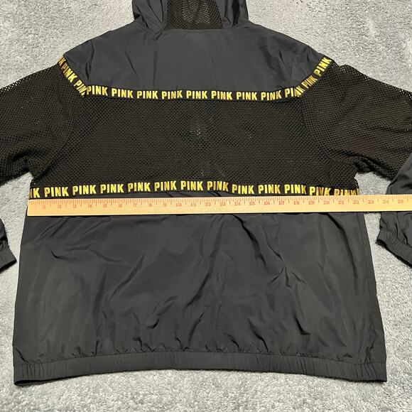 Pink By VS Jacket Womens Medium Full Zip Black Hooded Windbreaker Mesh Jacket - Picture 4 of 8